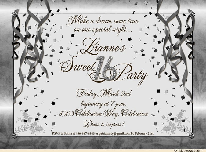 silver sweet 16 birthday invitations templates