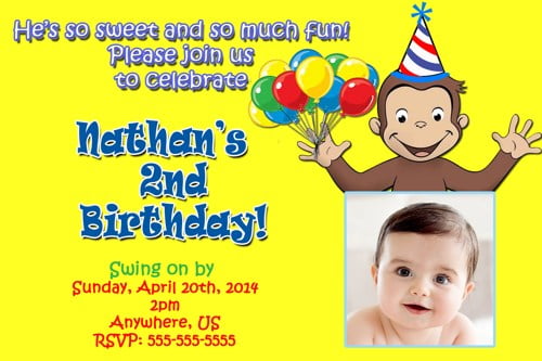 cute curious george personalized birthday invitations