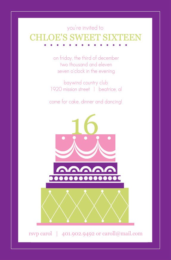 cakes sweet 16 birthday invitations templates