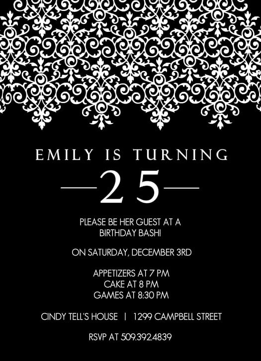 elegant black and white birthday party invitations