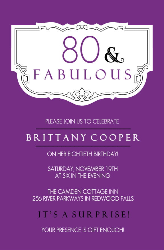 purple 80th birthday invitations templates
