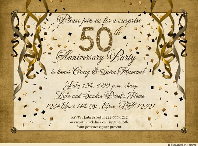 elegant 50th surprise birthday party invitations