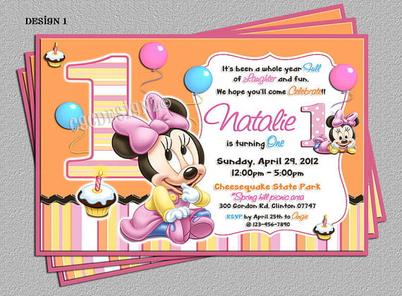 Minnie Mouse First Birthday Invitations Drevio