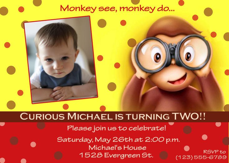 benoculars curious george personalized birthday invitations