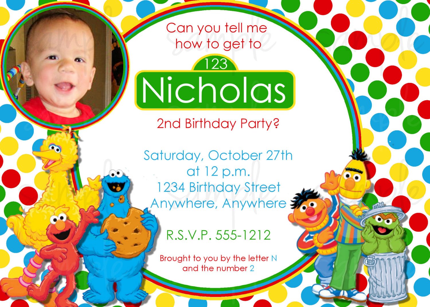 boy sesame street birthday invitations personalized