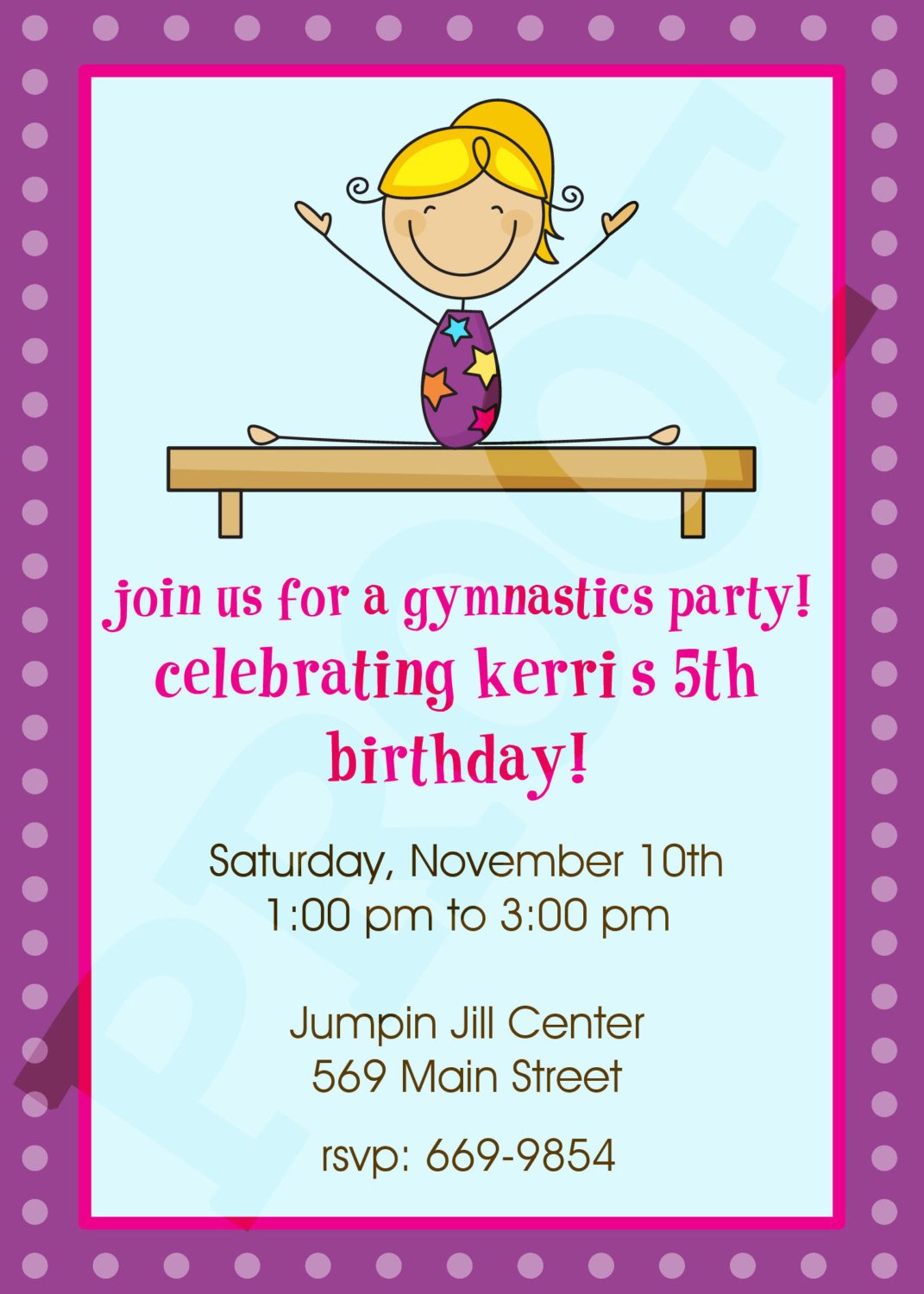 split free printbale gymnastic birthday invitations