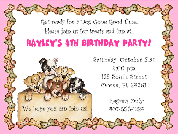 dolls puppy dog themed birthday party invitations