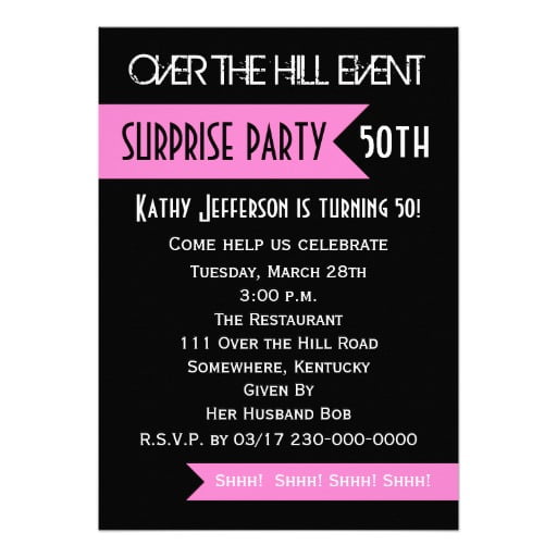 pink surprise 50th birthday party invitations wording