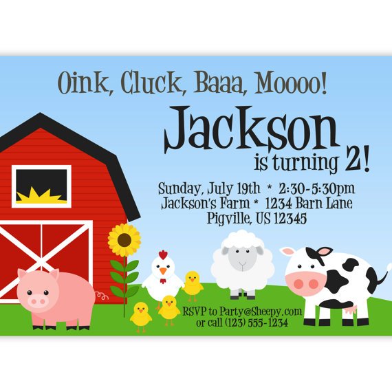 pig farm themed birthday party invitations