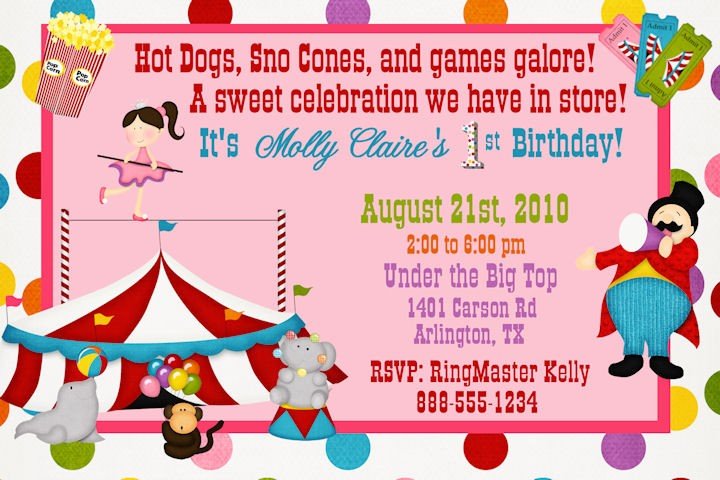 show circus themed birthday party invitations