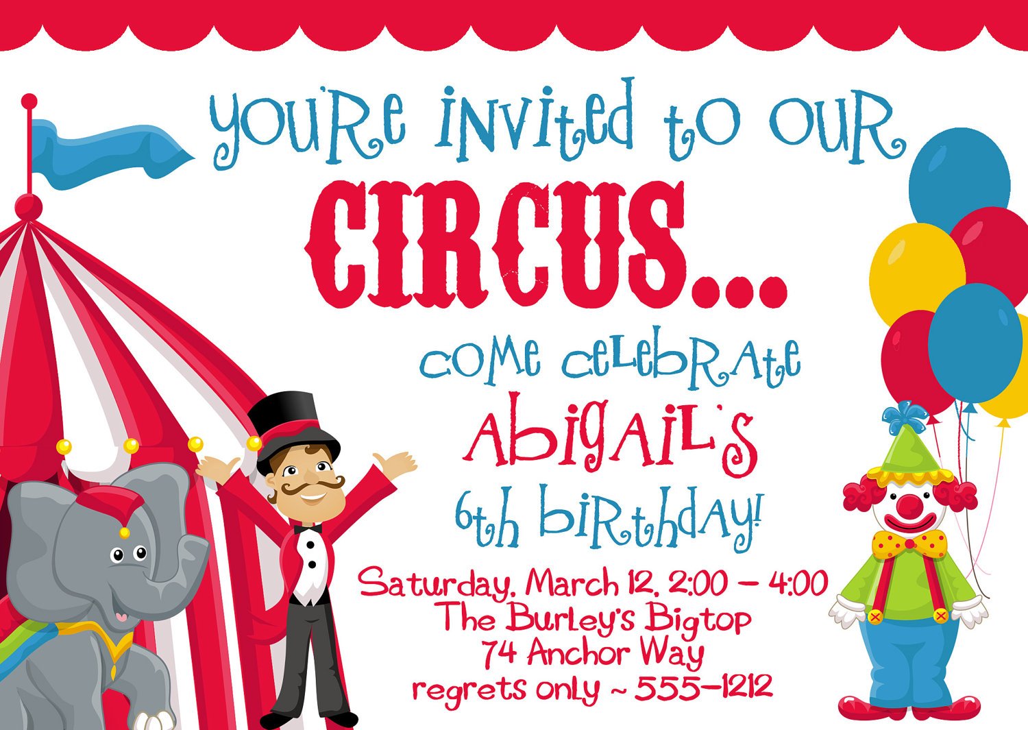 carnival circus themed birthday party invitations