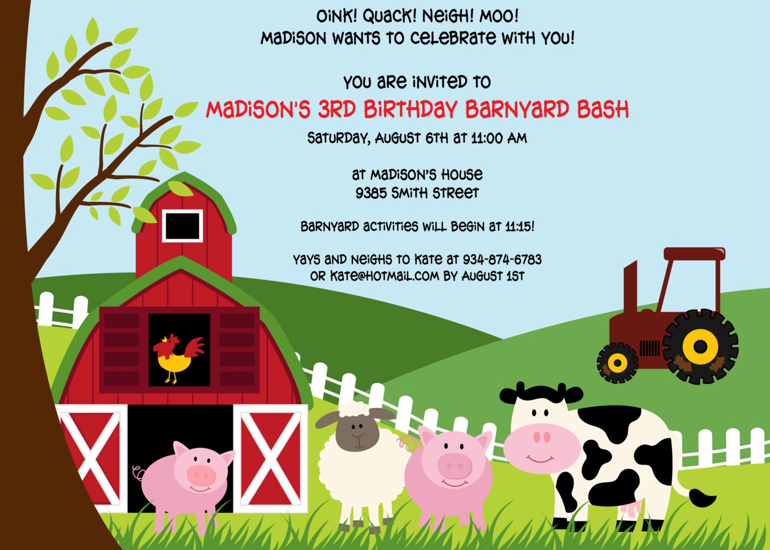 barnyard farm themed birthday party invitations