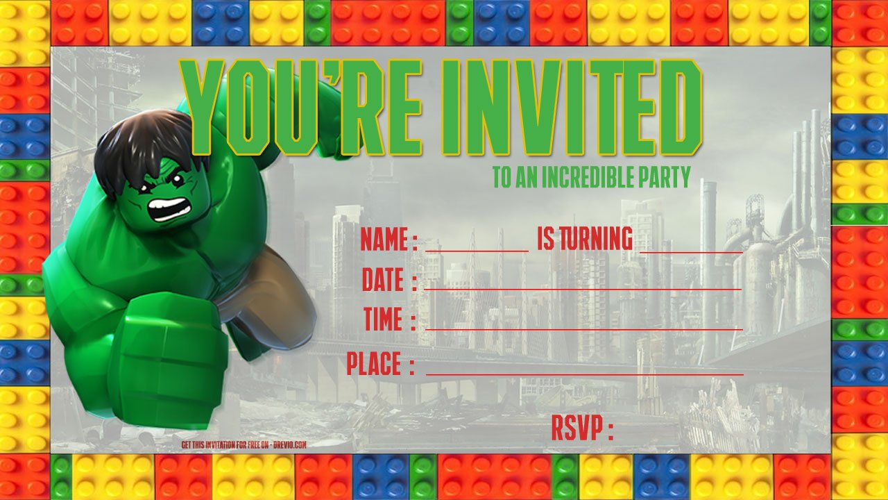 Free LEGO Hulk Birthday Invitation Template Download Hundreds FREE