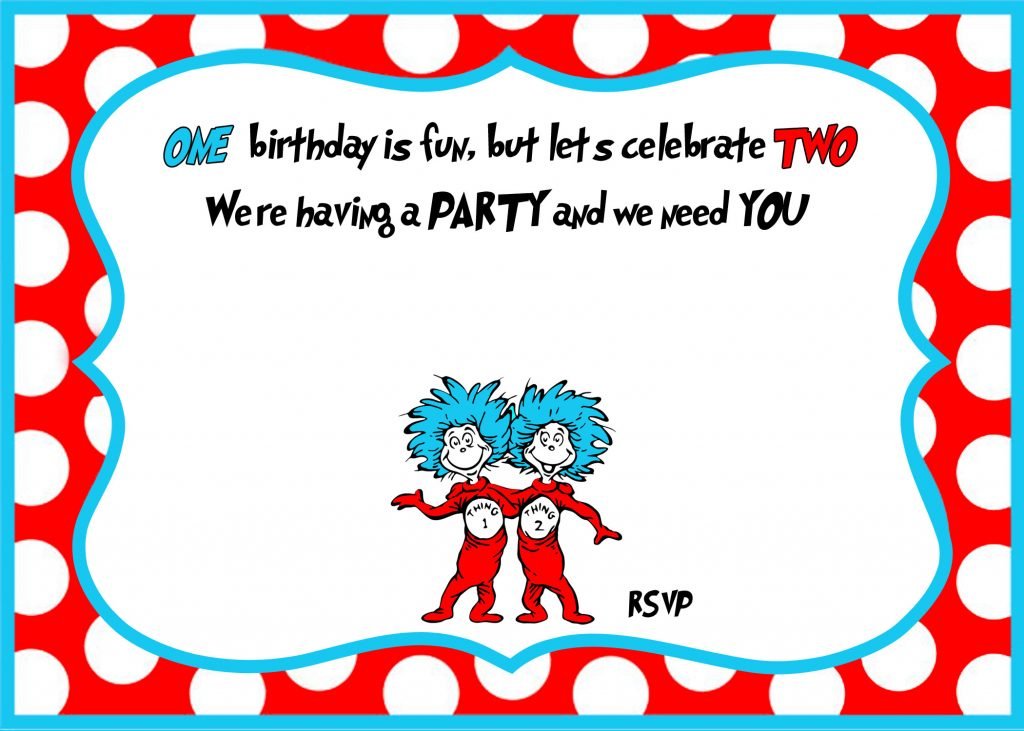 dr.Seuss Birthday Invitation Template for Twins DREVIO