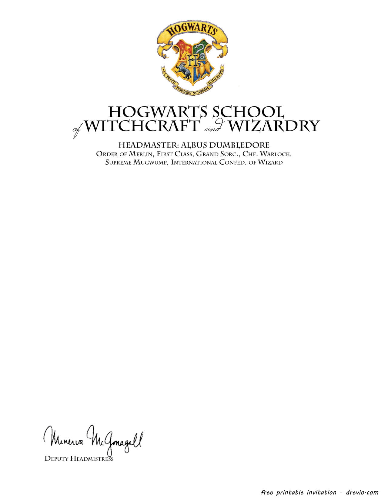 Harry Potter Invitations Template Free