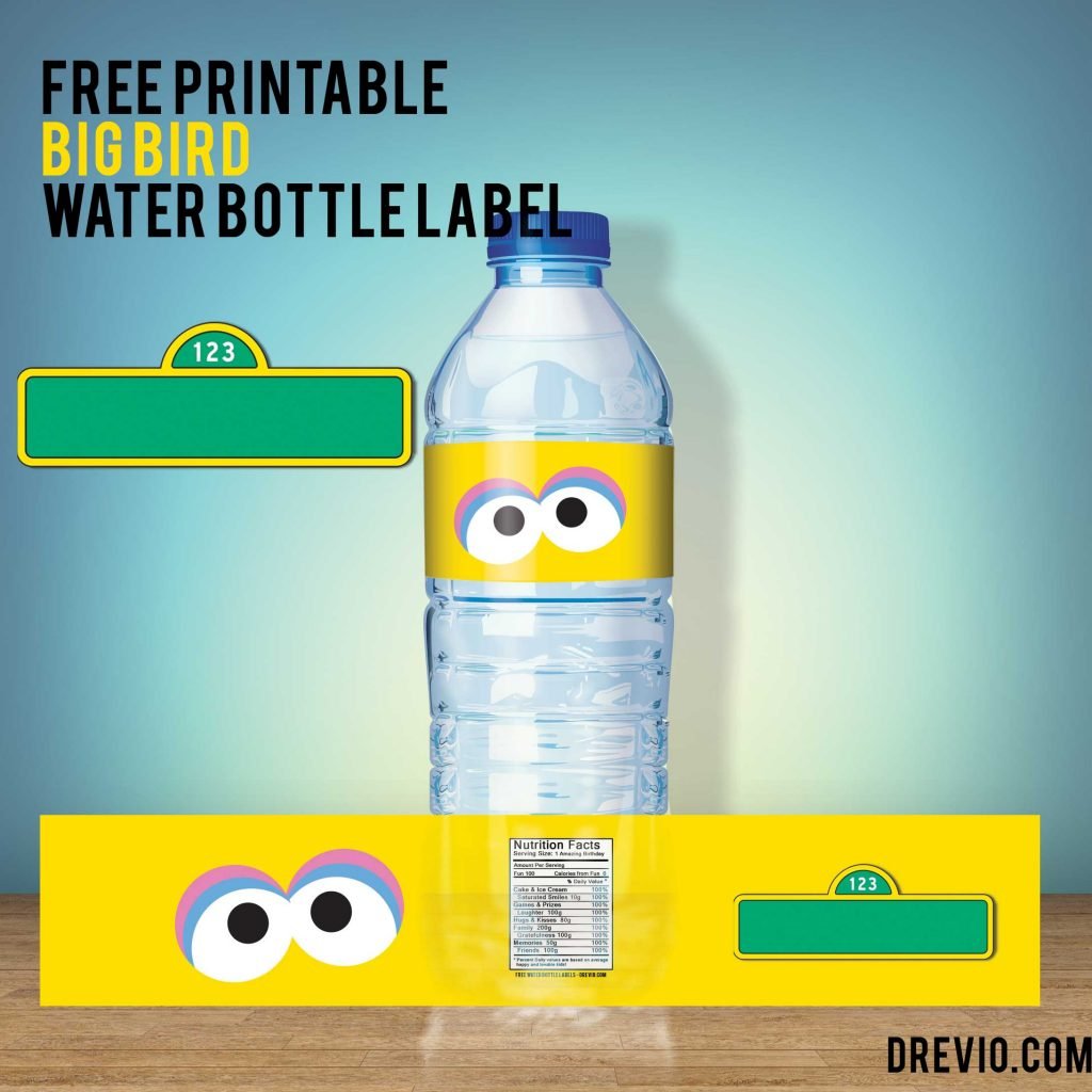 FREE Printable Big Bird Sesame Street water Bottle Label – FREE