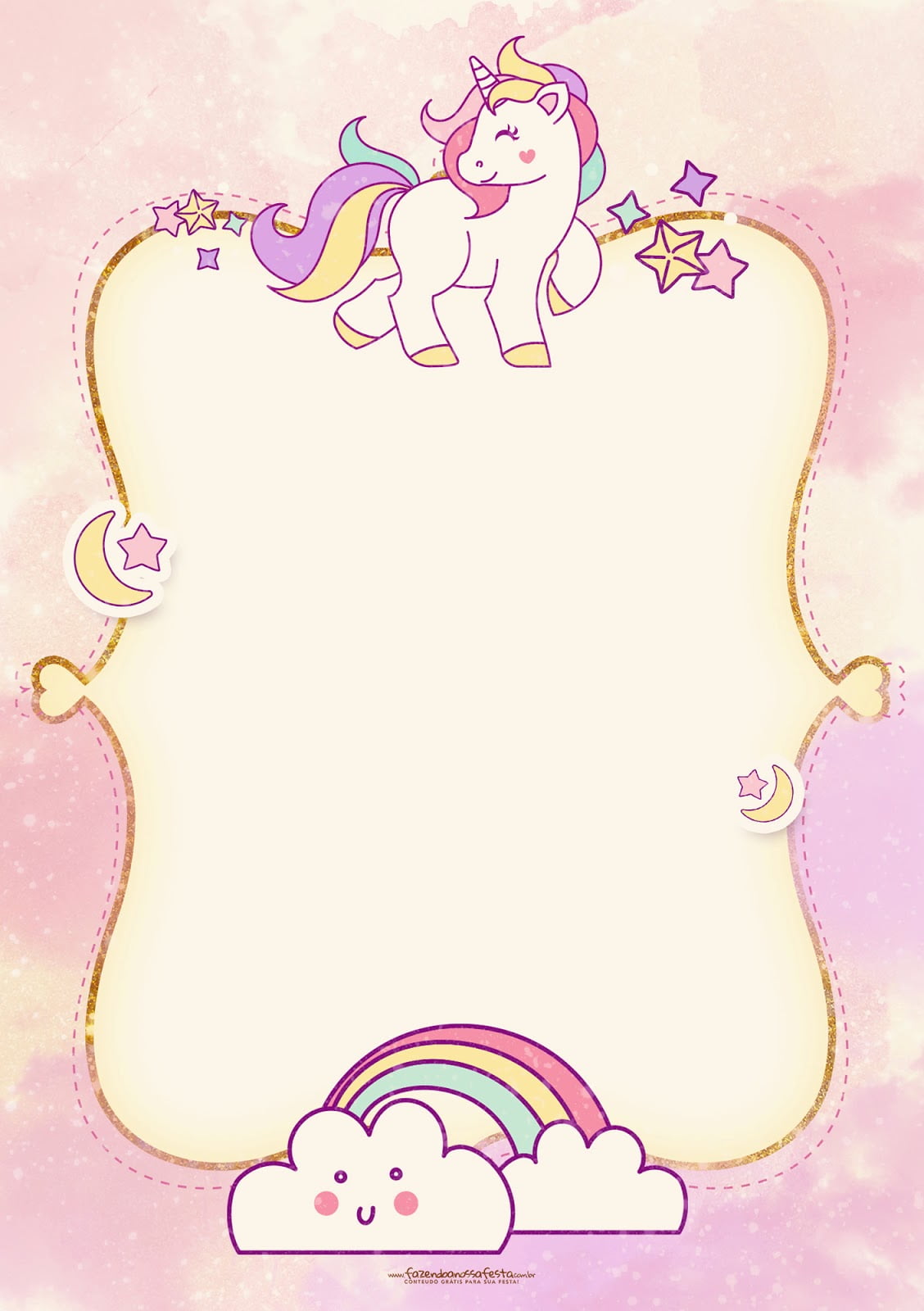 Free Printable Golden Unicorn Birthday Invitation Template Download