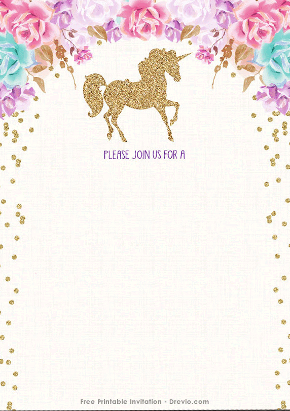 FREE Printable Golden Unicorn Invitation Template