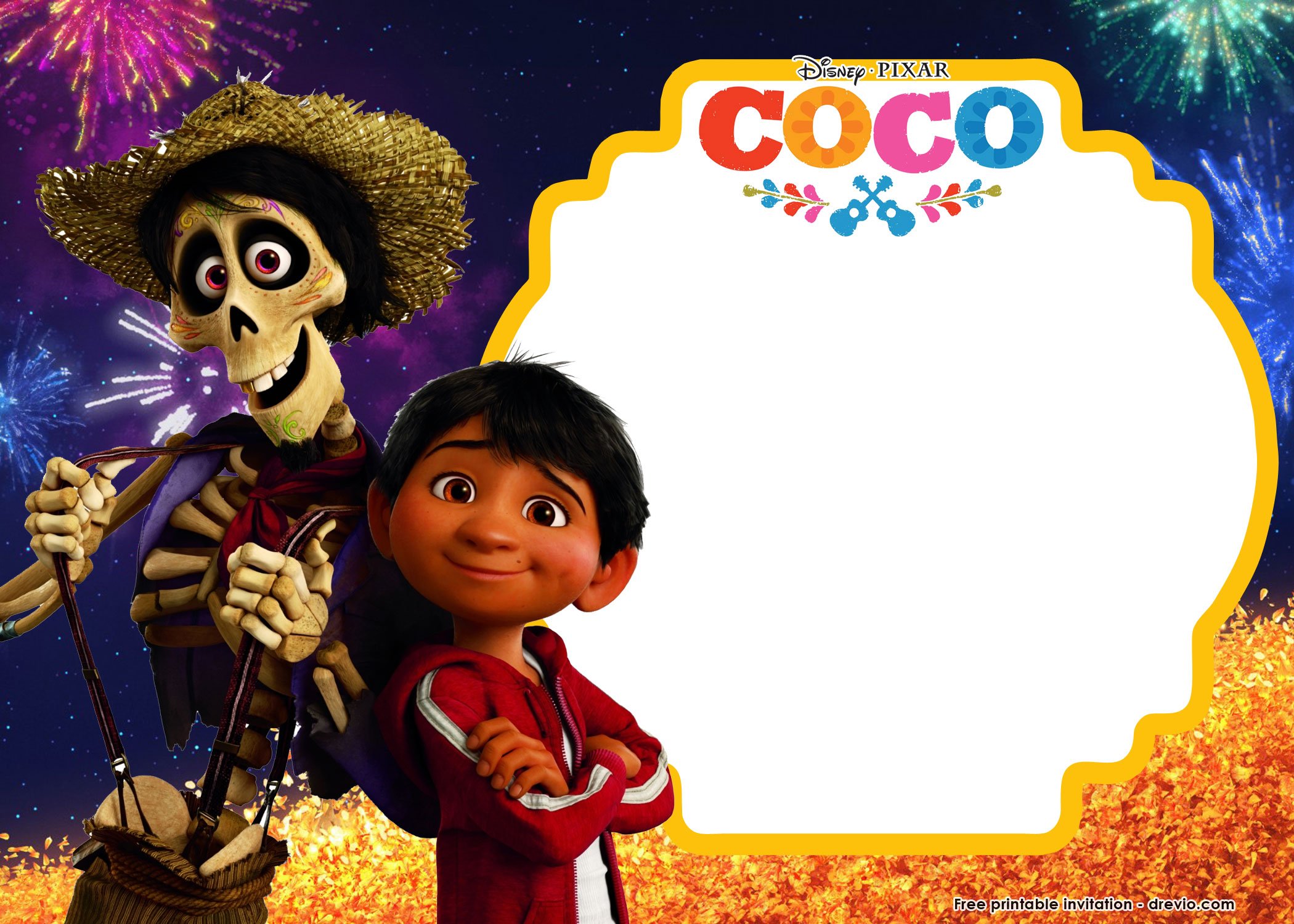 free printable disney coco birthday invitation templates