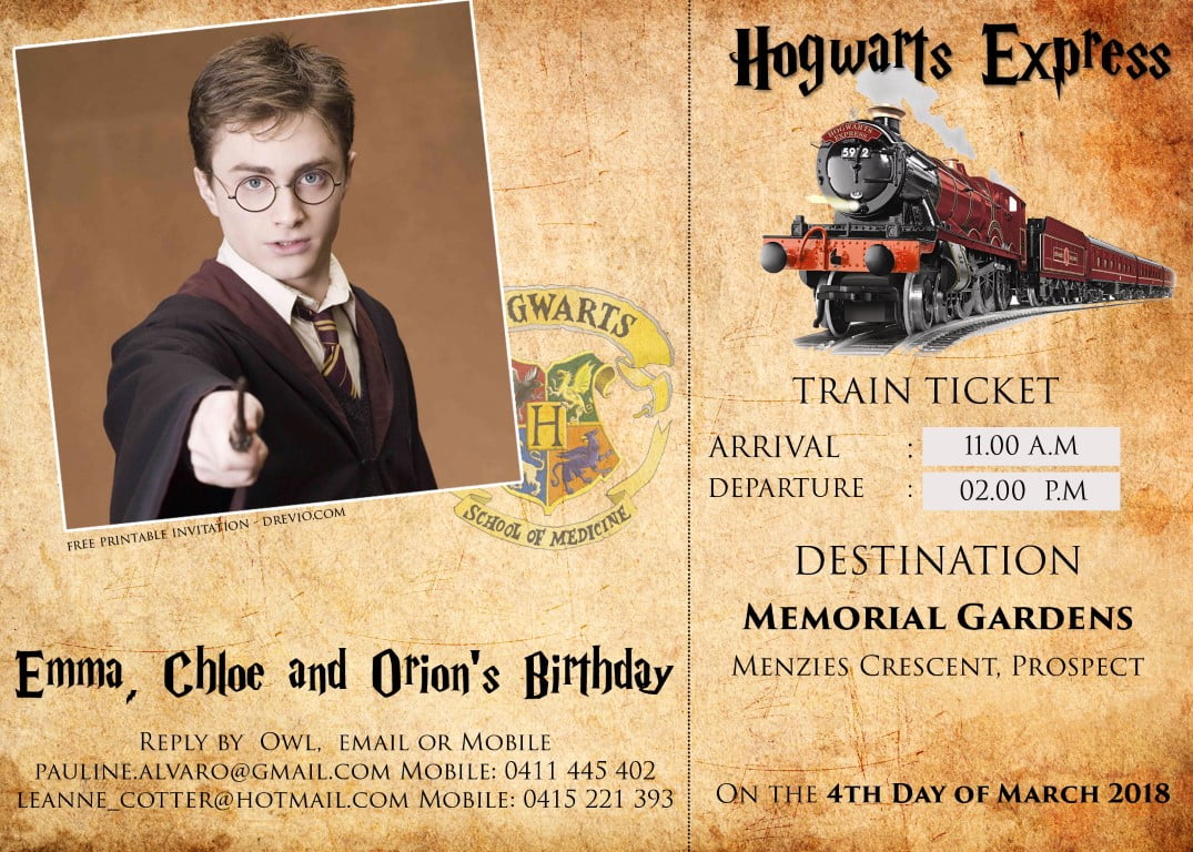 Free Harry Potter Hogwarts Express Ticket Invitation Psd Template Download Hundreds Free Printable Birthday Invitation Templates