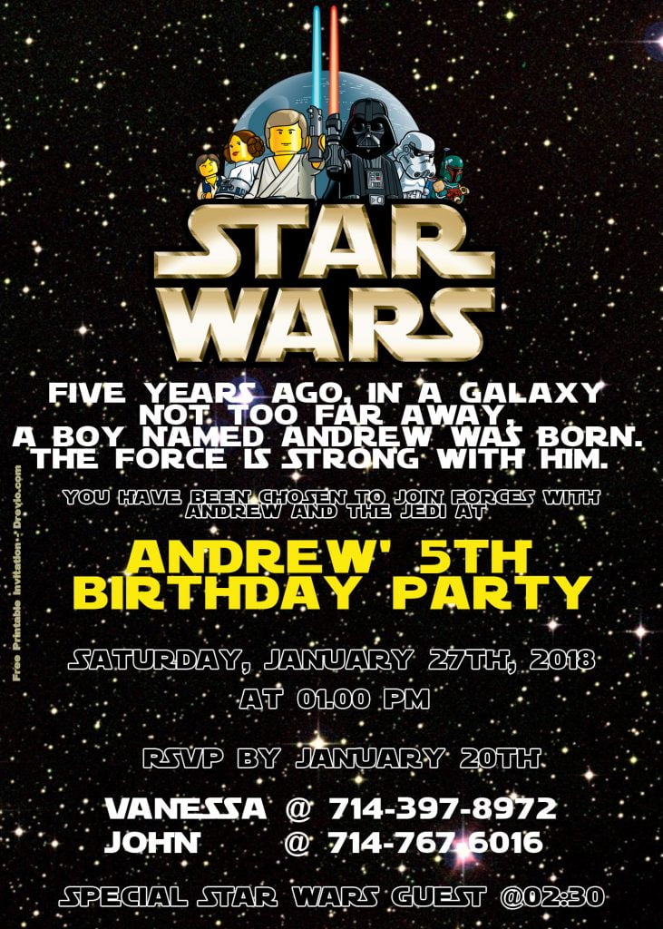 Free Printable Star Wars Lego Party Invitations