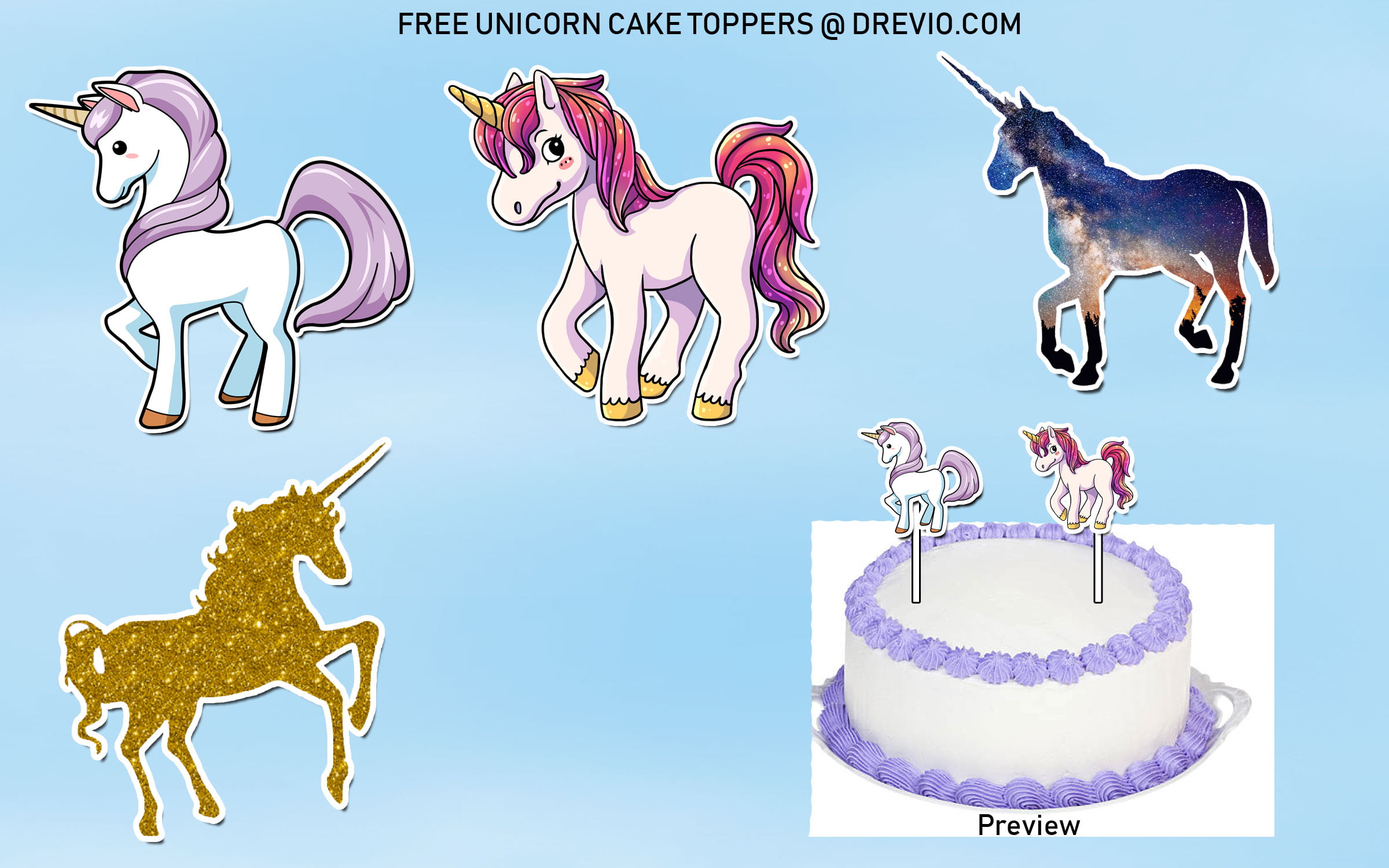 unicorn cake toppers download free printable birthday invitation