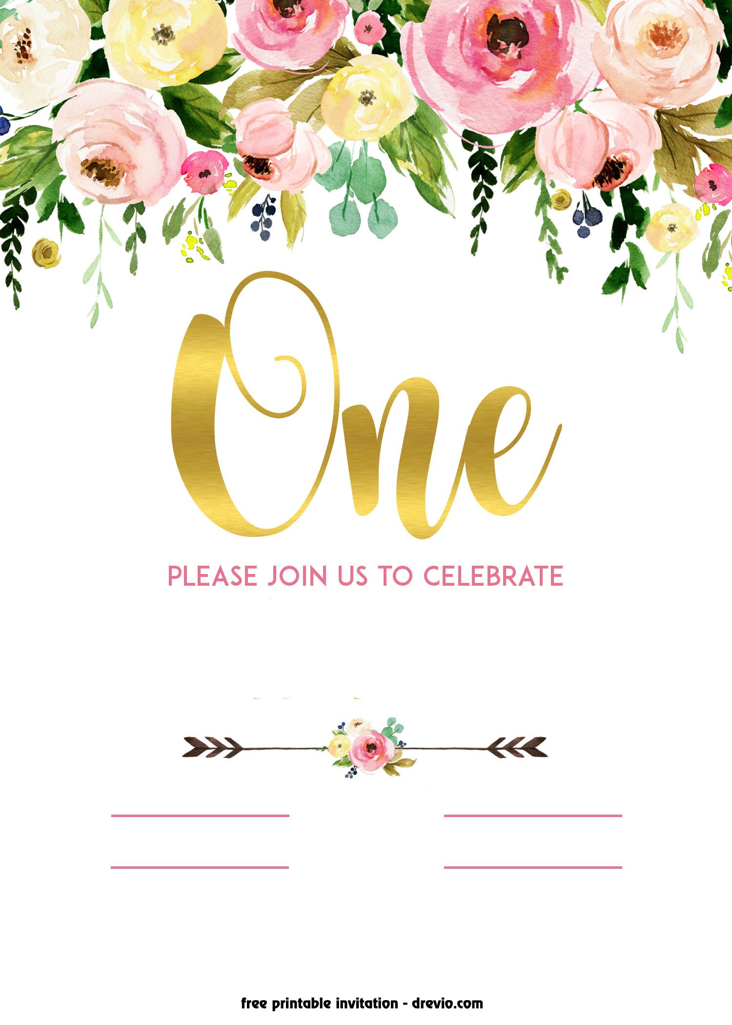 FREE Printable 1st Invitation Luxury Floral Invitation Template