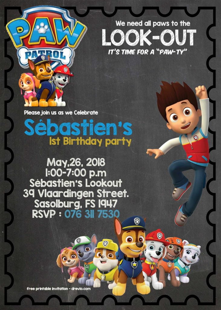 FREE Printable Paw Patrol Birthday Invitation Chalkboard ...