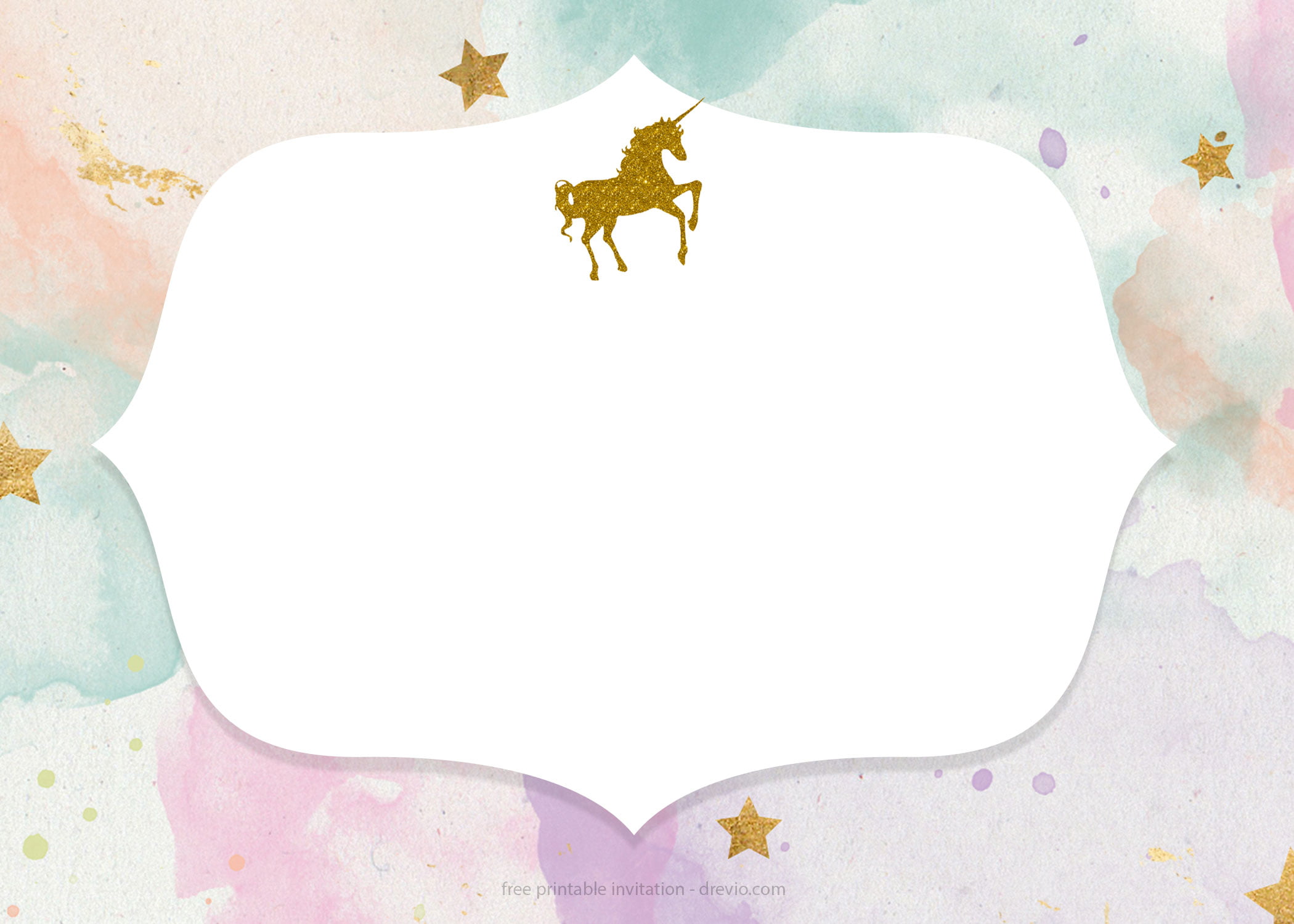 Free Printable Golden Unicorn Birthday Invitation Template Download