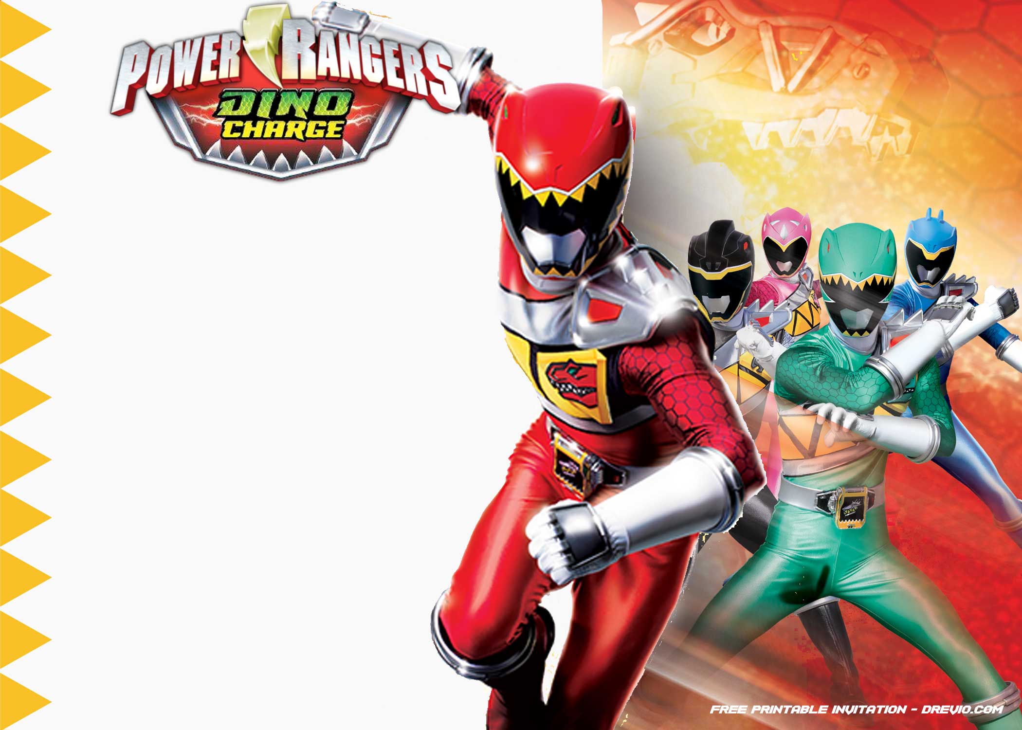 FREE Printable Power Rangers Dino Charge Invitation Template Download