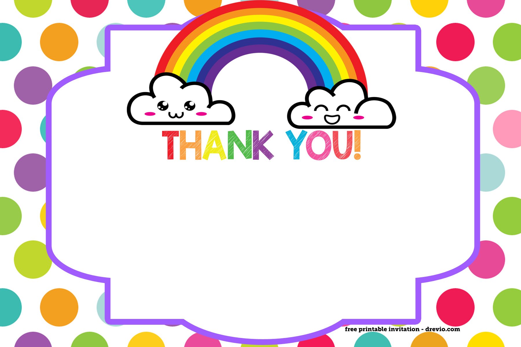 FREE Printable Rainbow Invitation Template + Thank You Card With Regard To Free Printable Thank You Card Template