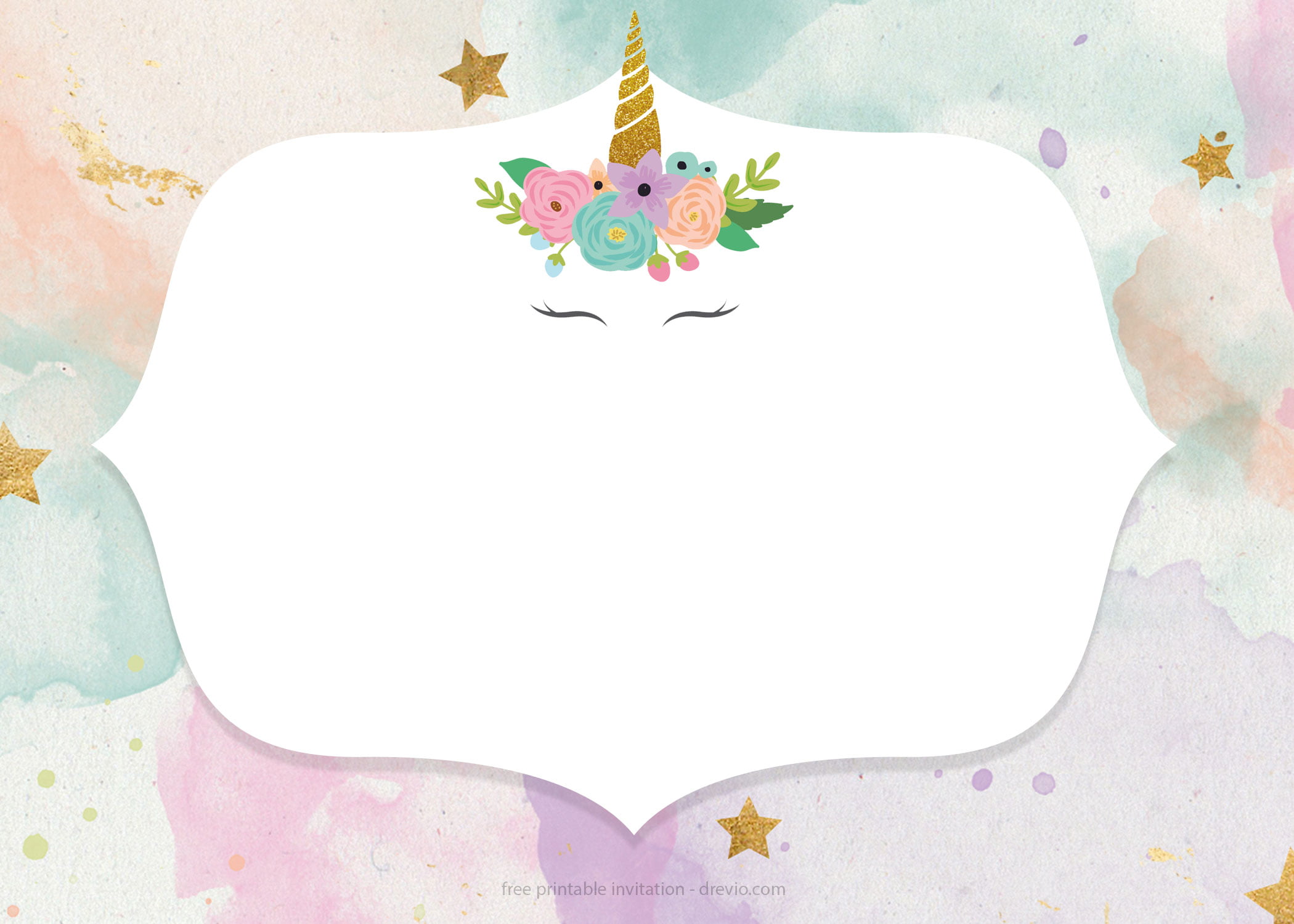 Free Printable Golden Unicorn Birthday Invitation Template Download