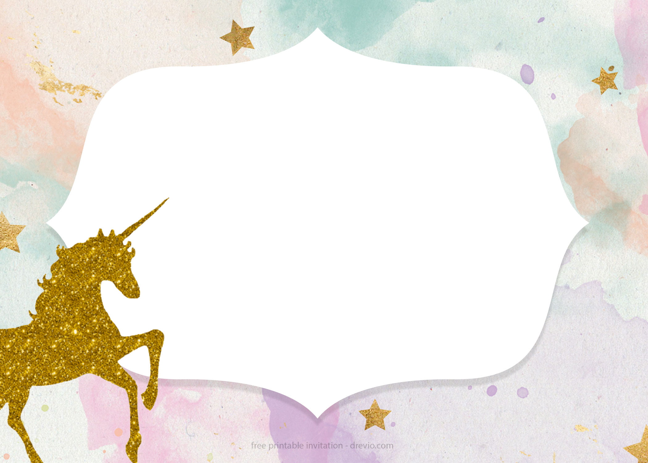 free printable golden unicorn birthday invitation template