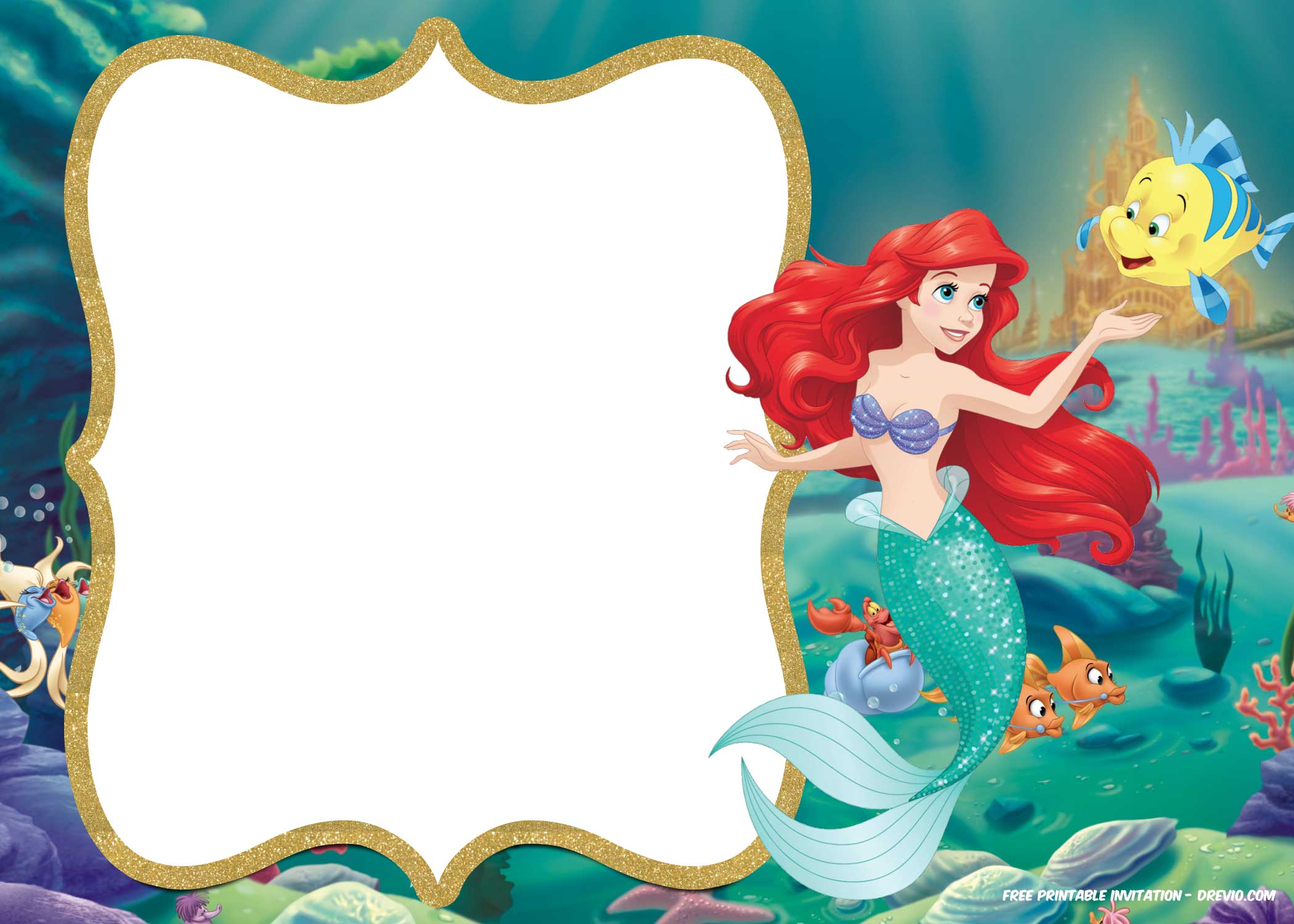 Updated Free Printable Ariel The Little Mermaid Invitation Template 