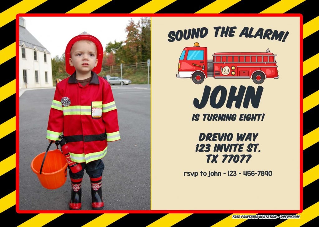 FREE Printable Firefighter Birthday Invitation Template DREVIO