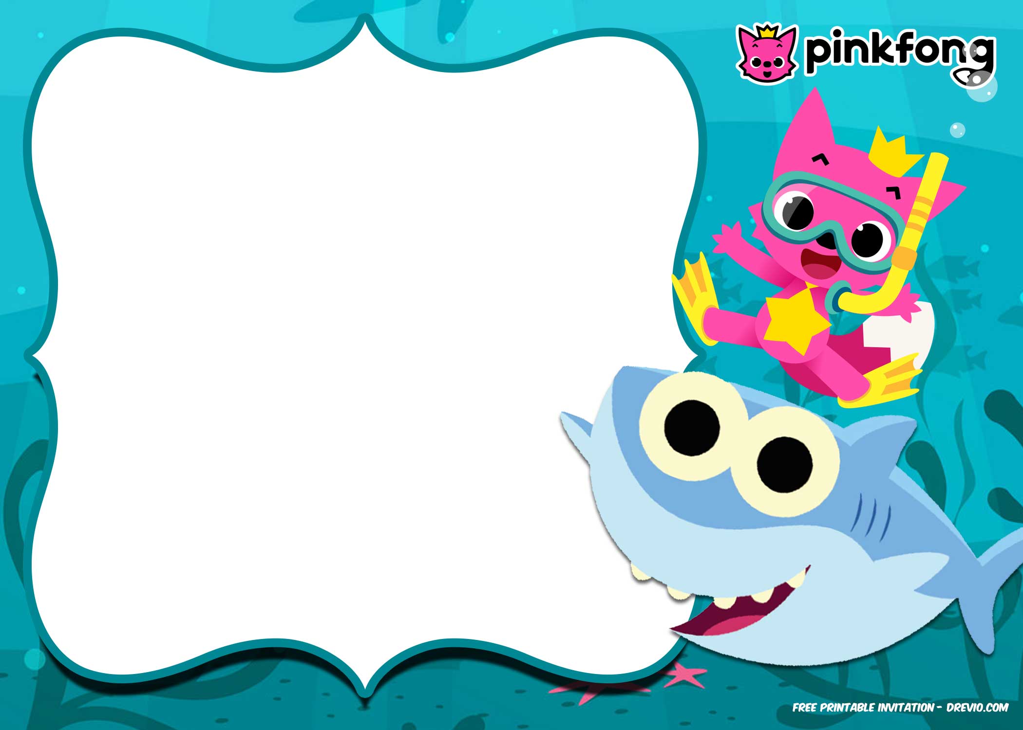 FREE Printable Baby Shark Pinkfong Birthday Invitation Template