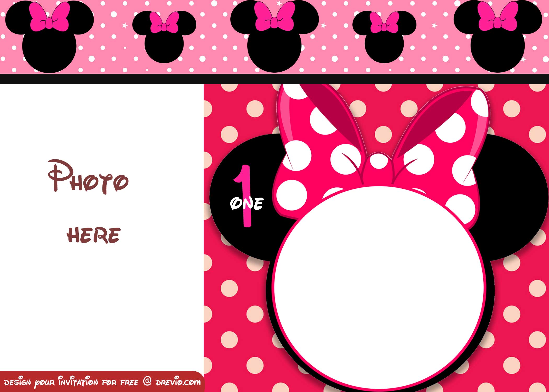 FREE Minnie Mouse Polka Dot 1st Birthday Invitation TemplatesFREE
