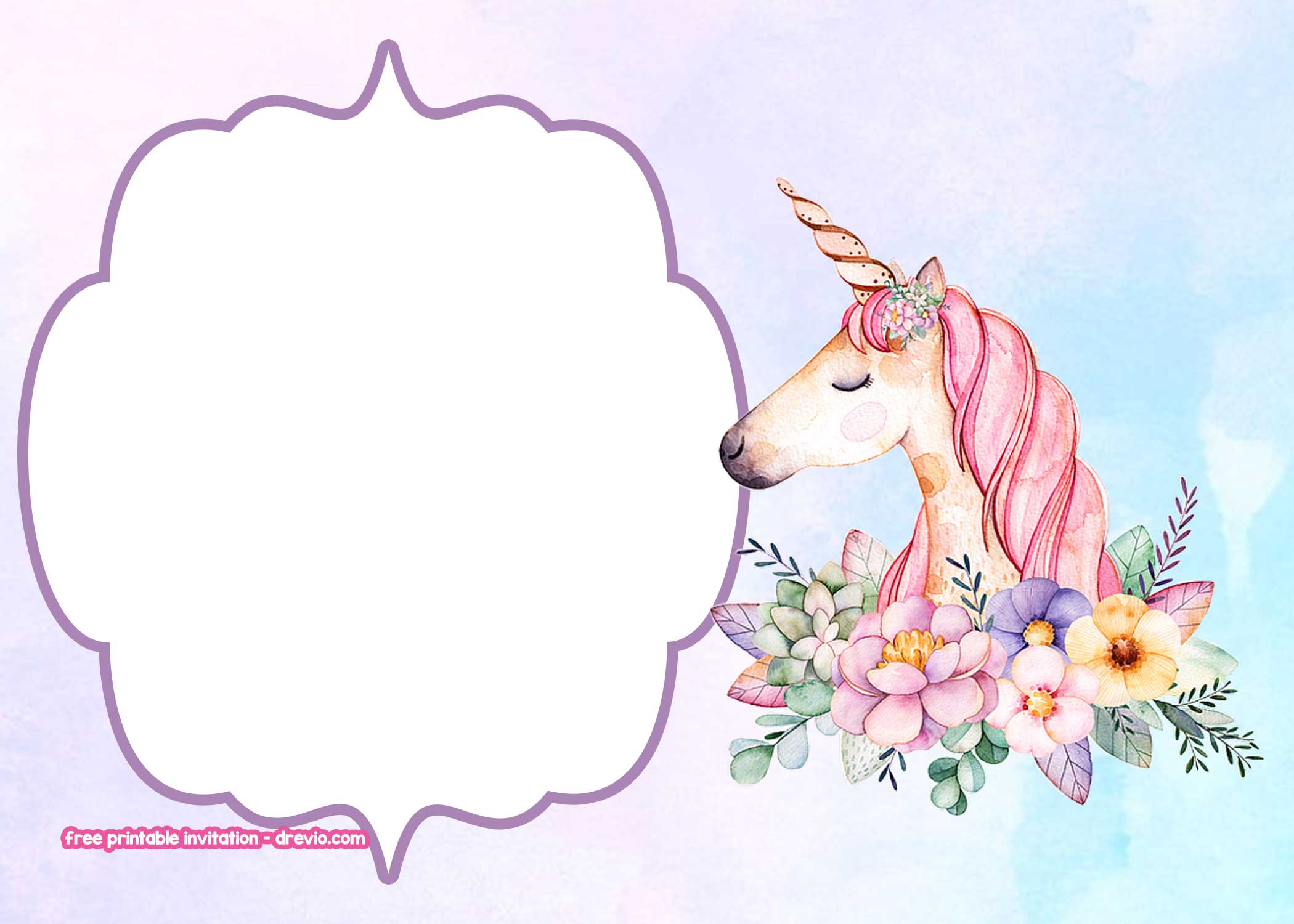 FREE Unicorn Invitation Templates – Pastel and Flower ...