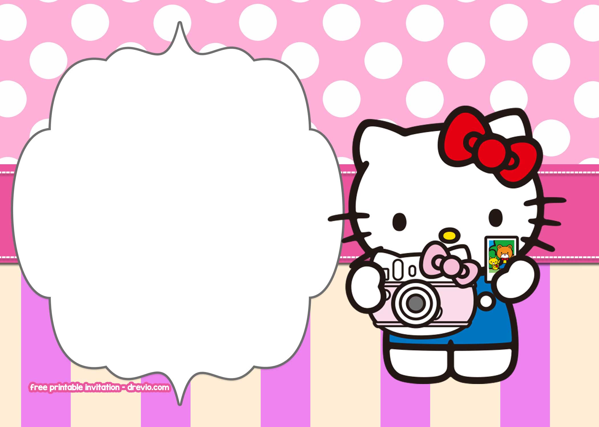 FREE Printable Hello Kitty Pink Polka Dot Invitation Templates Pertaining To Hello Kitty Birthday Card Template Free