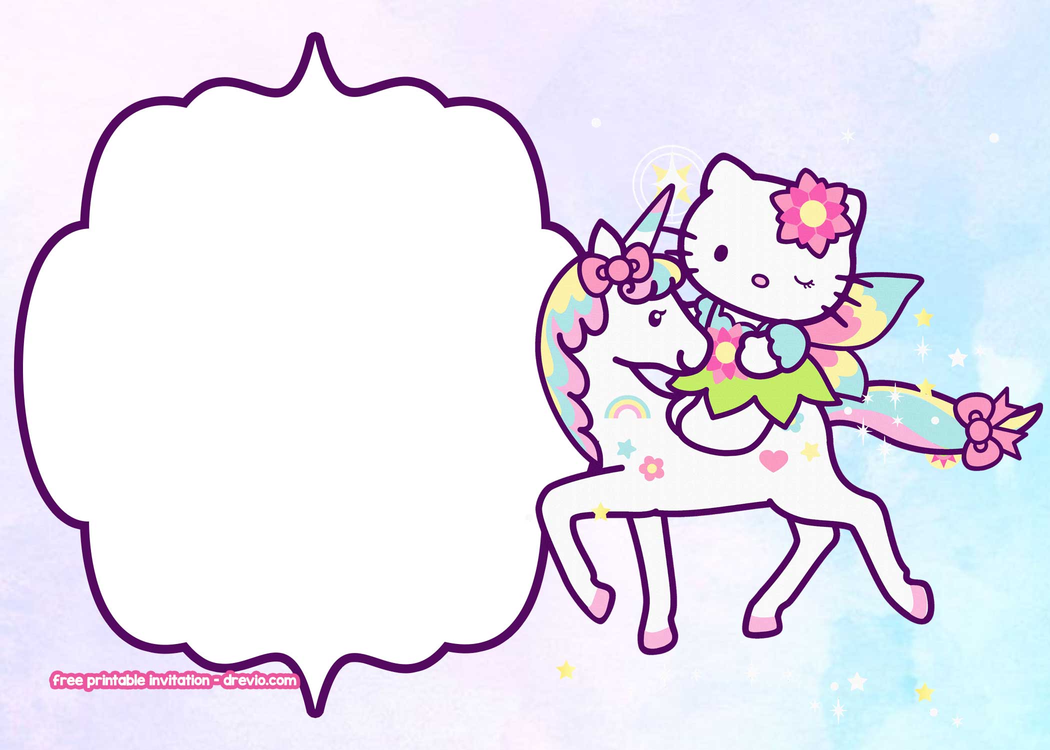 FREE Hello Kitty Unicorn Birthday Invitation Template  Download Throughout Hello Kitty Birthday Card Template Free