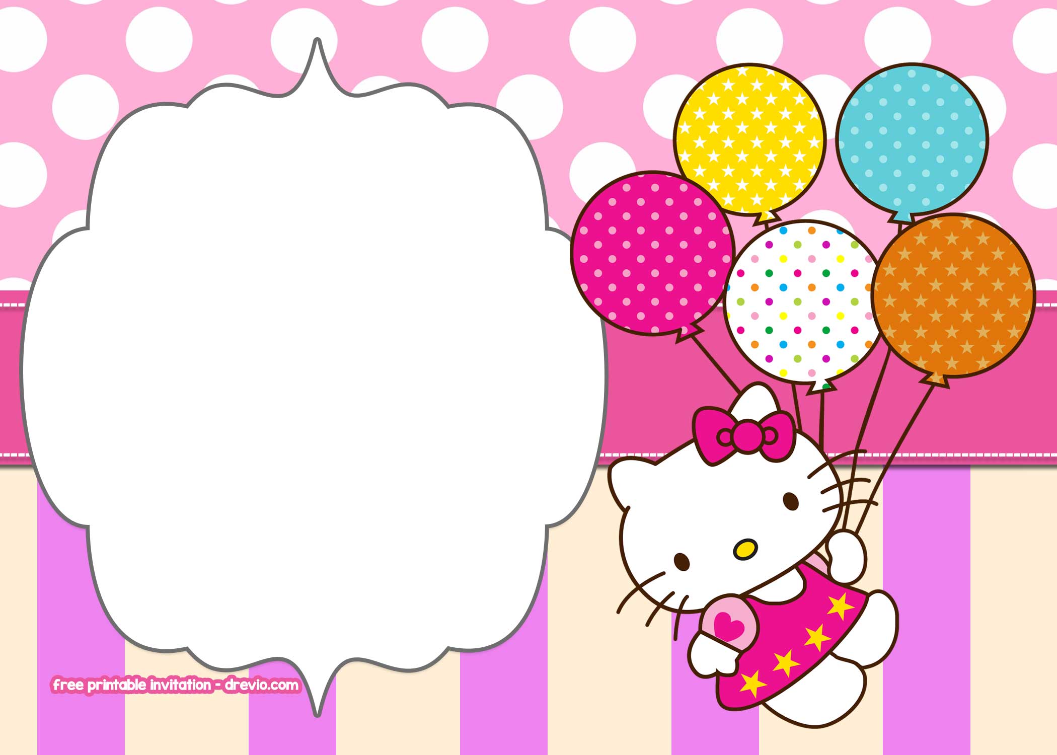 FREE Printable Hello Kitty Pink Polka Dot Invitation Templates Download Hundreds FREE