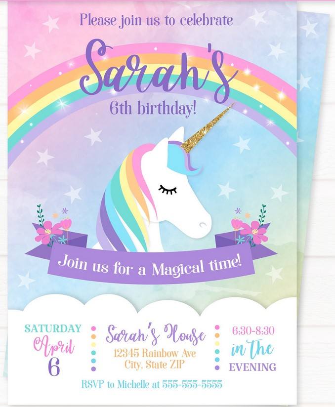 Sweet Party with Rainbow Unicorn Invitation Template - FREE Printable | DREVIO