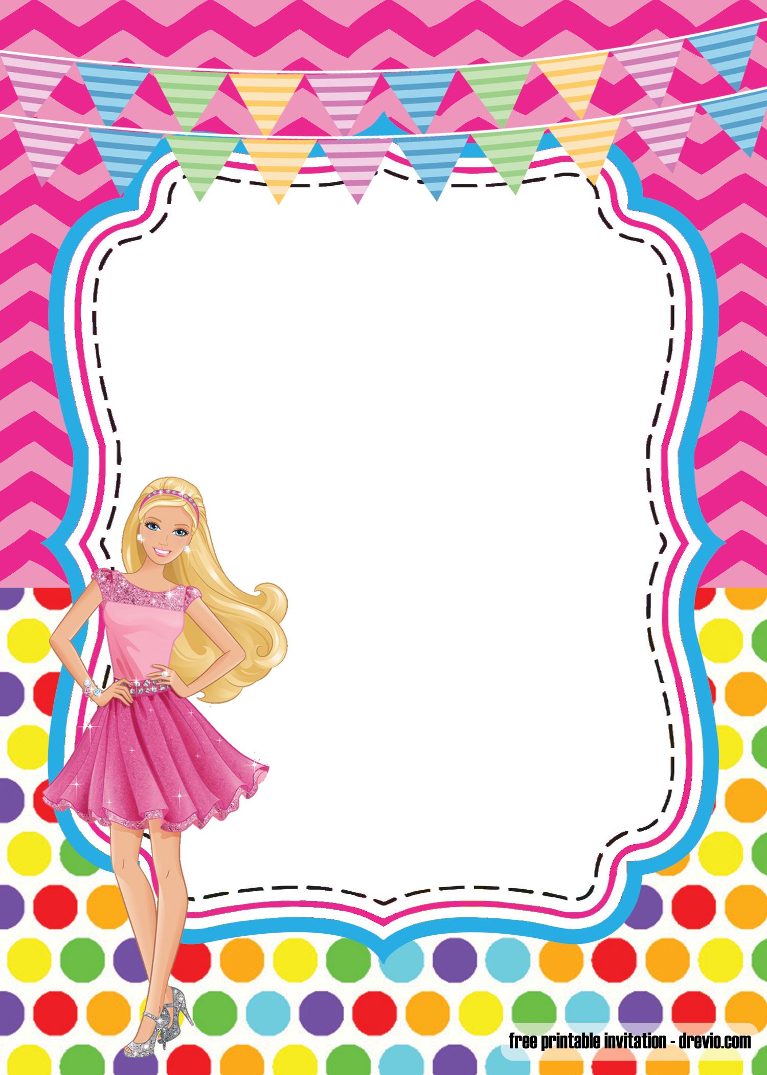 Girlie Birthday With Barbie Invitation Template Free