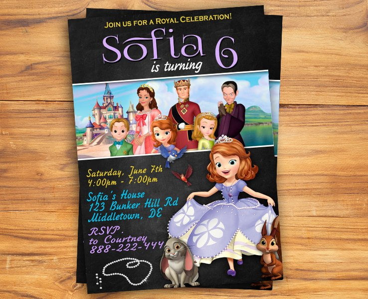 FREE Sofia the First Chalkboard Invitation Template | Download Hundreds FREE PRINTABLE Birthday ...