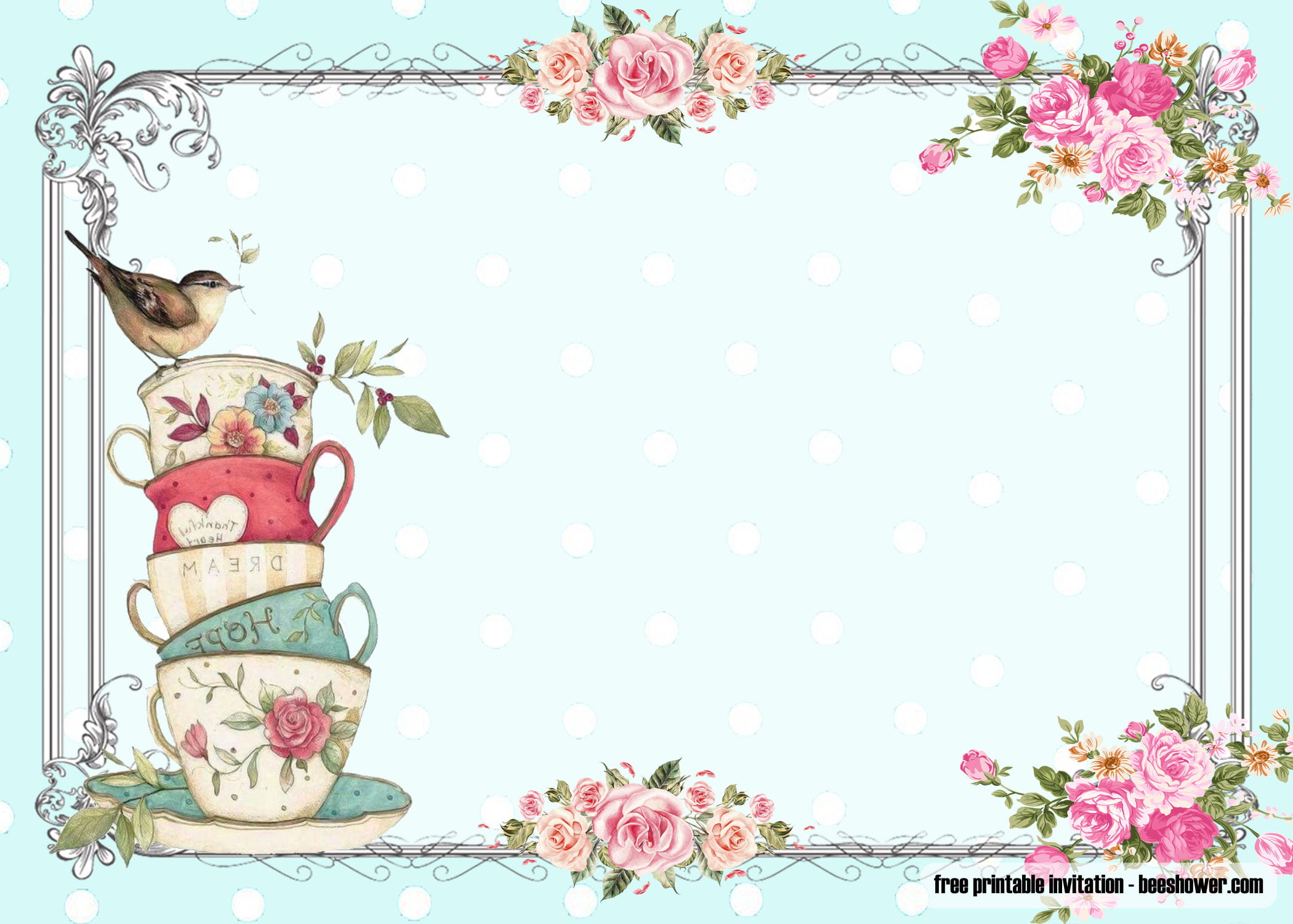 FREE Vintage Tea Party Baby Shower Invitations Download Hundreds FREE