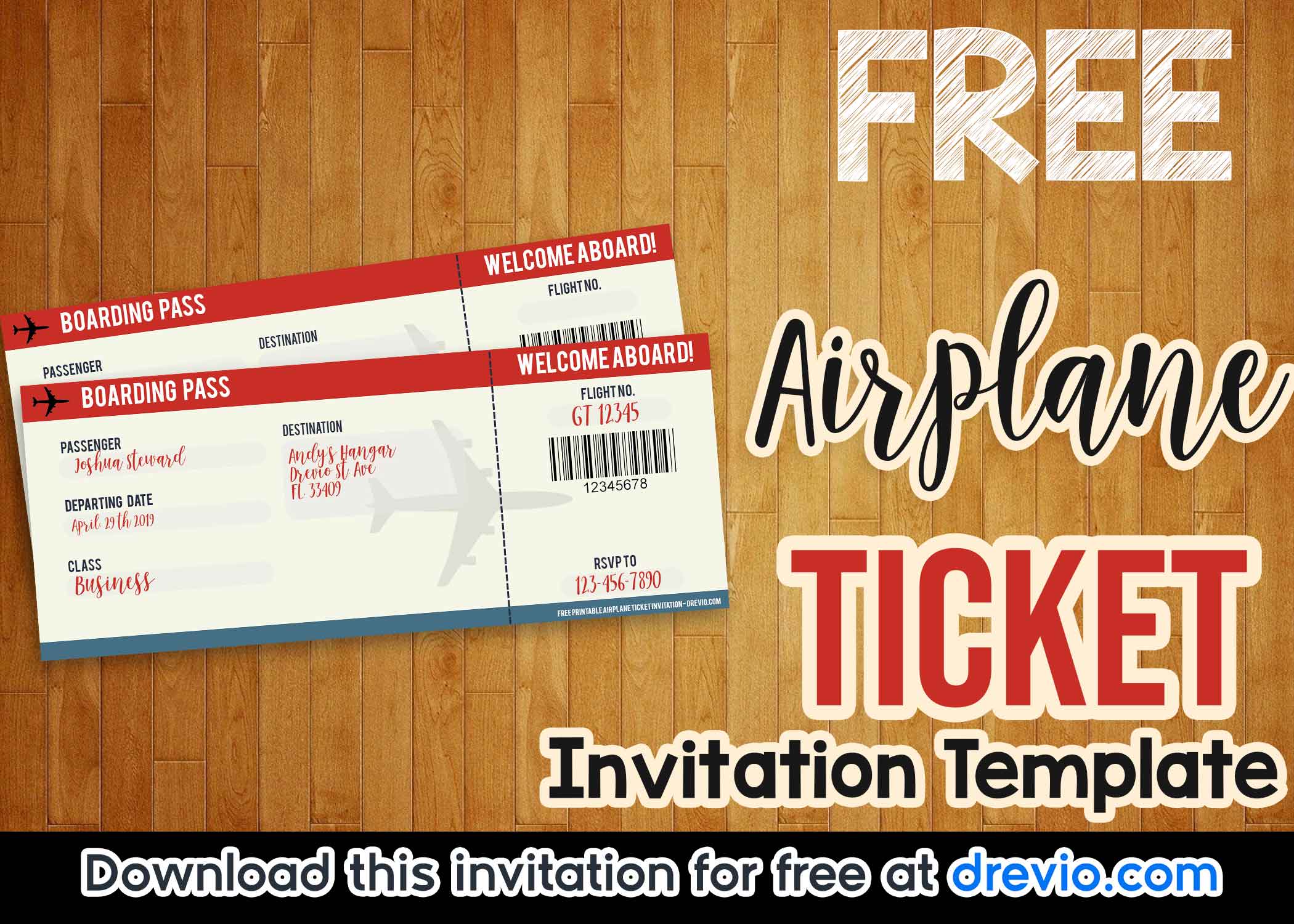 FREE Airplane Ticket Birthday Invitation Templates DREVIO