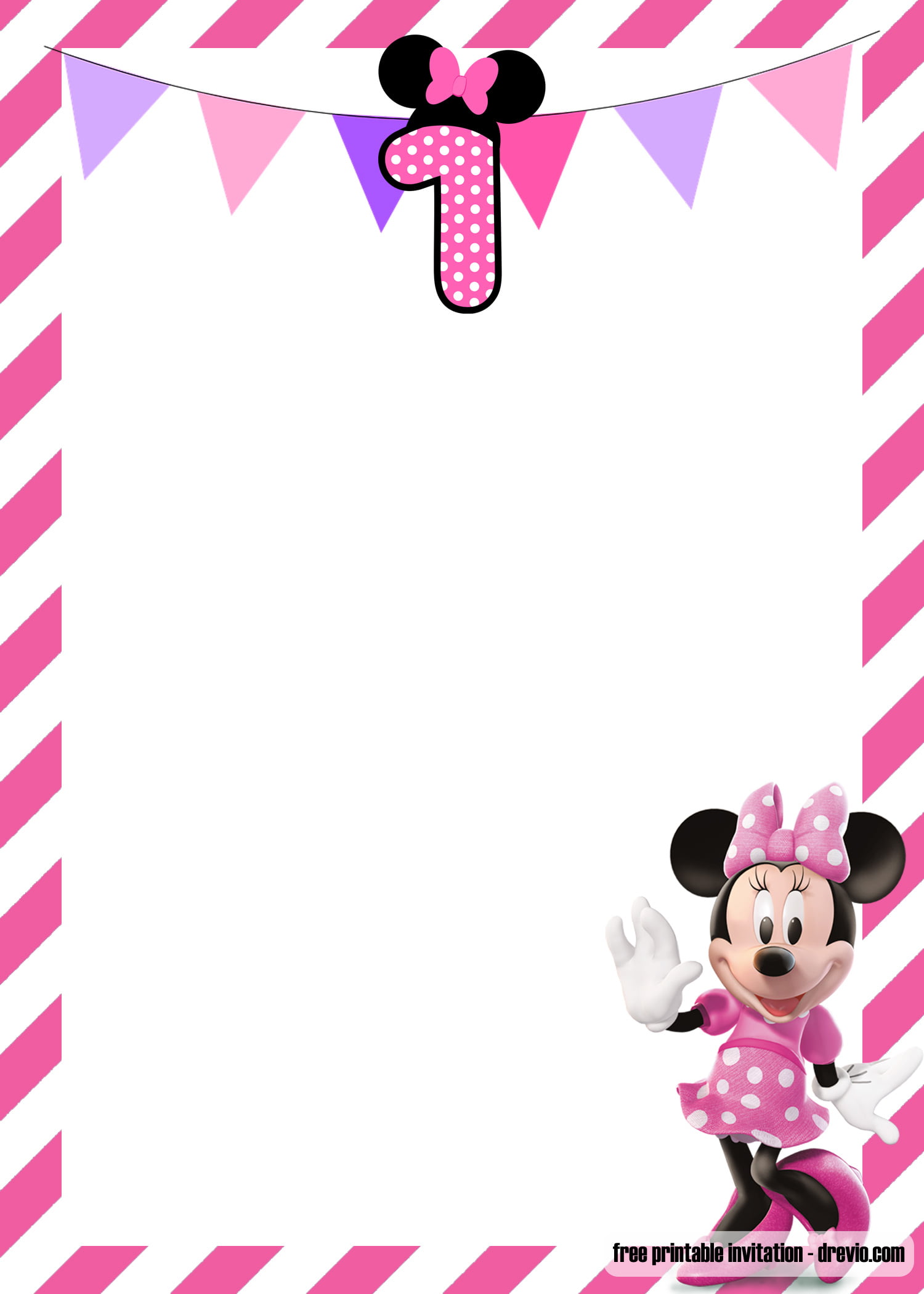 FREE Minnie Mouse 1st birthday Invitations Templates DREVIO
