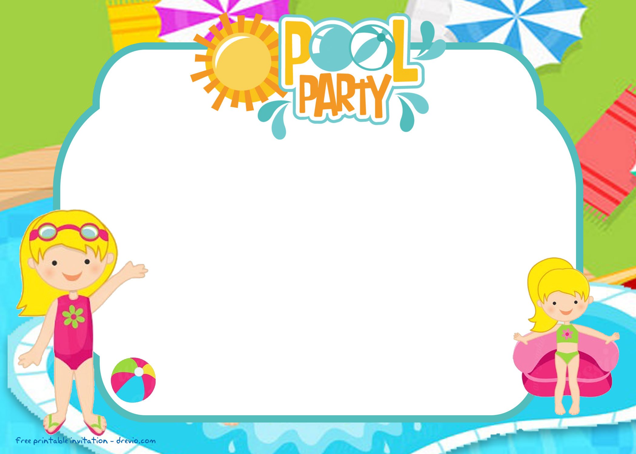 FREE Printable Pool Party For Girls Invitations DREVIO