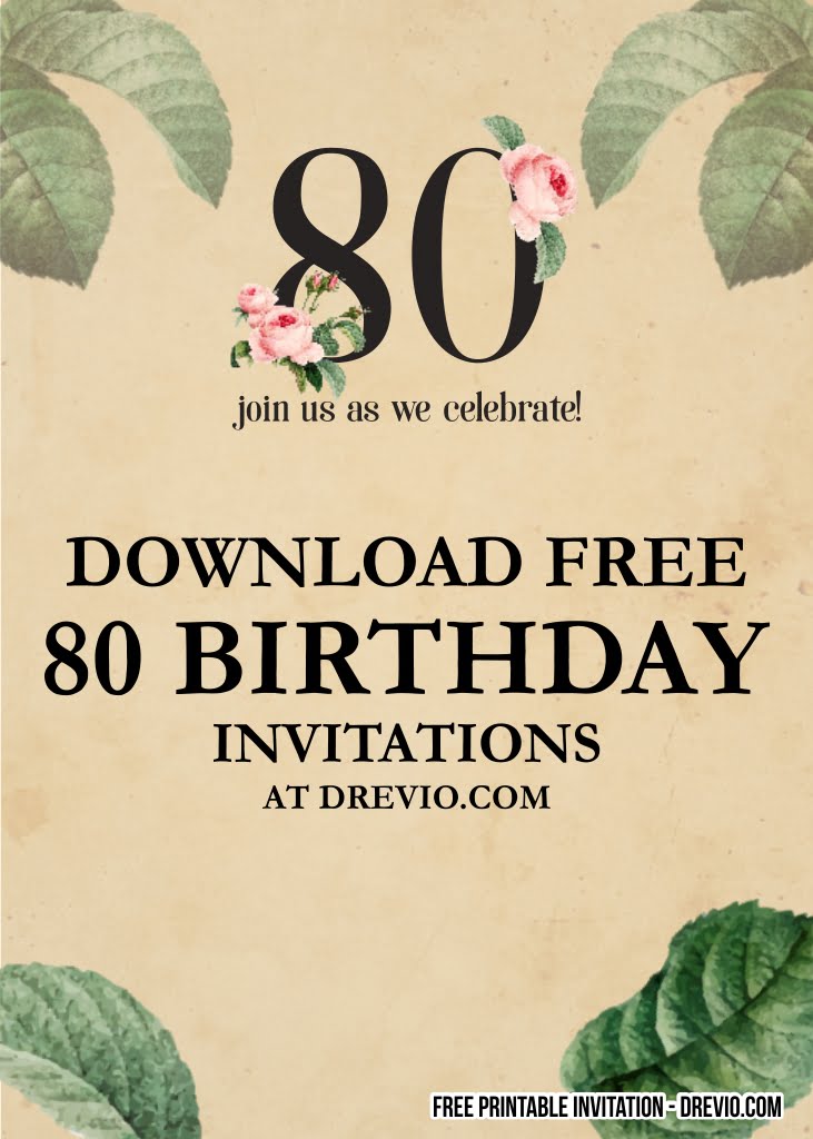 FREE Printable 80th Birthday Invitation Templates DREVIO
