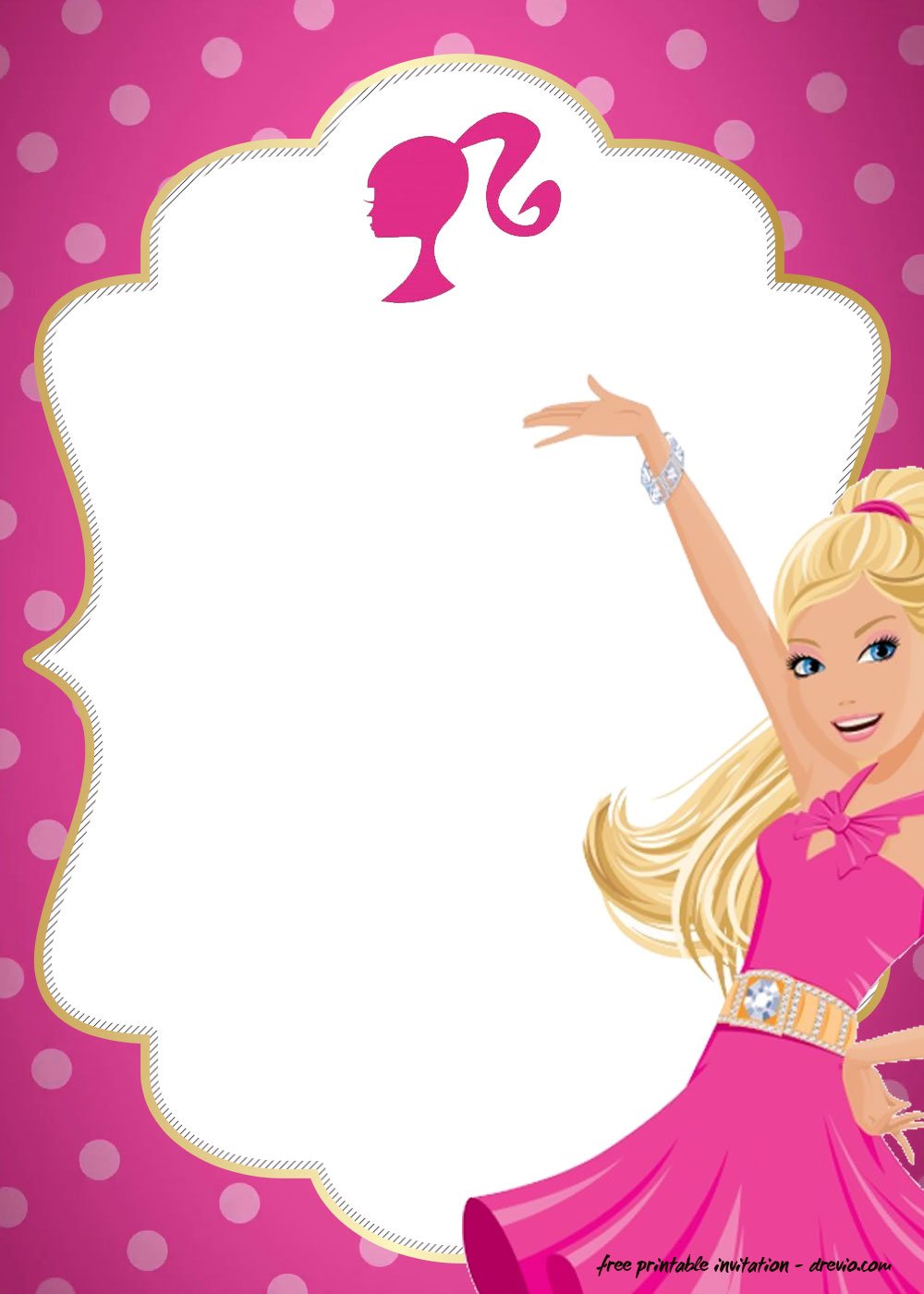 FREE Polkadot Pink Barbie Invitation Templates DREVIO